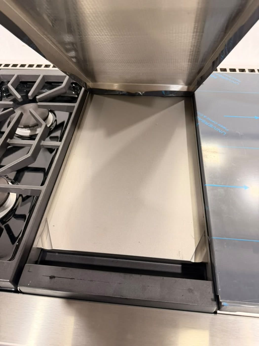 Actual wolf 60-inch professional gas range photographed in Oakland Park — actual wolf range · infrared griddle detail