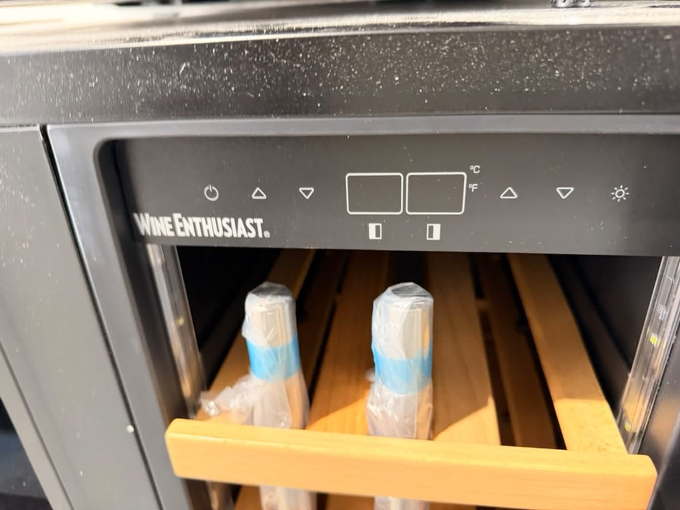 Actual wine enthusiast 24-inch wine & beverage center photographed in Oakland Park — actual unit · control panel detail